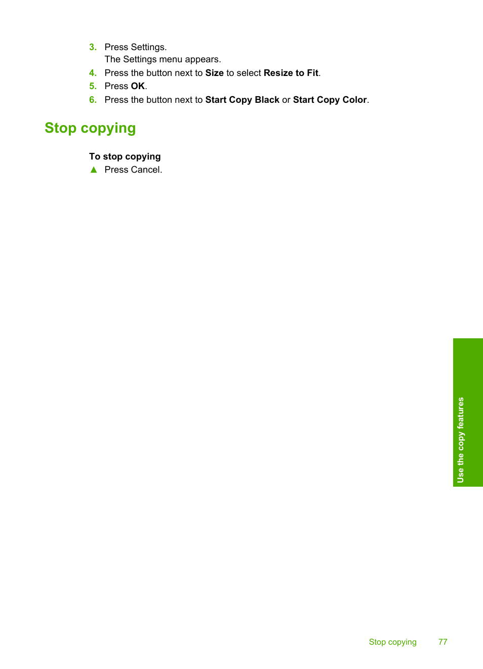 Stop copying | HP Photosmart C4580 All-in-One Printer User Manual | Page 80 / 261