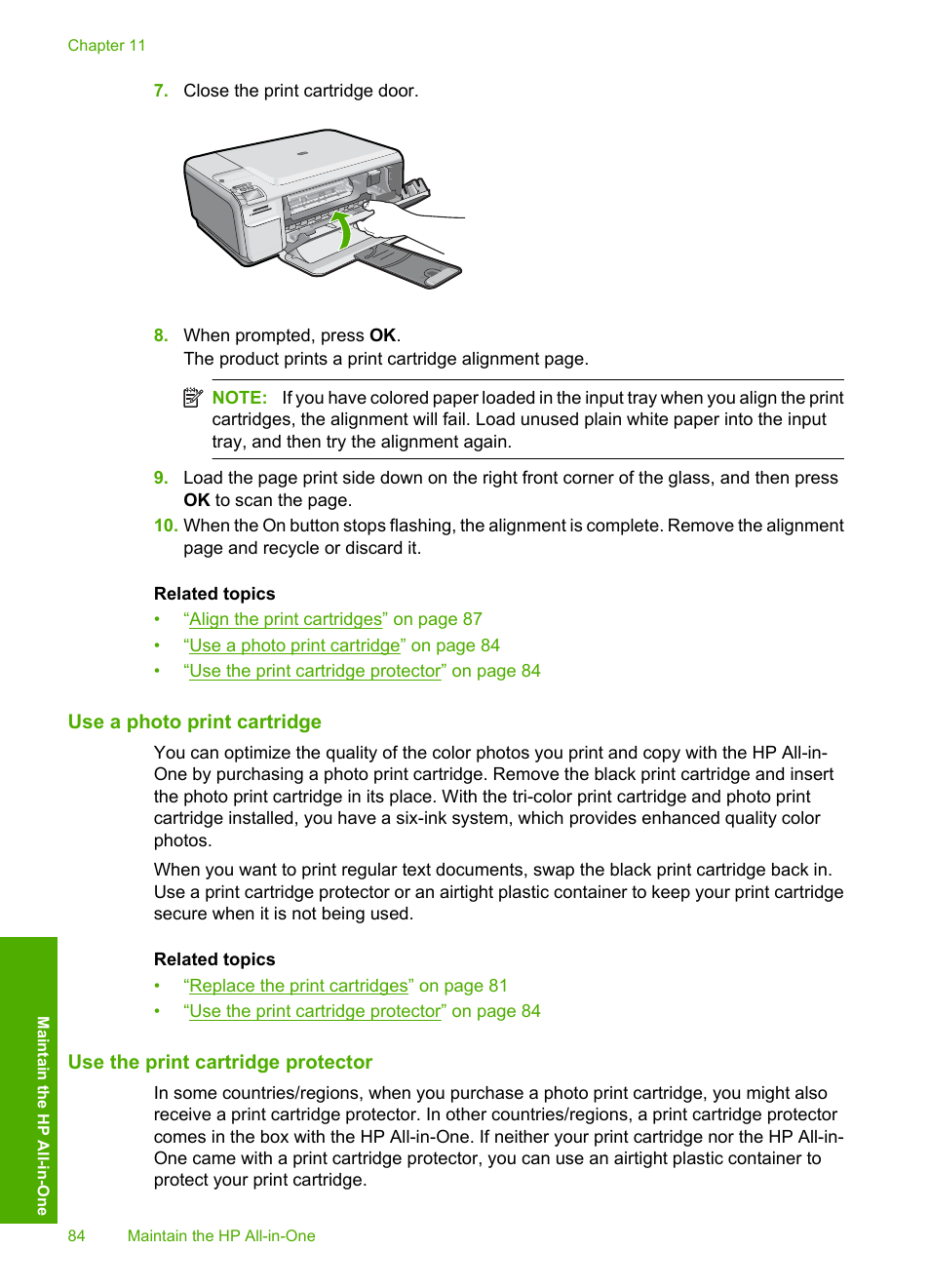 Use a photo print cartridge, Use the print cartridge protector | HP Photosmart C4580 All-in-One Printer User Manual | Page 87 / 261