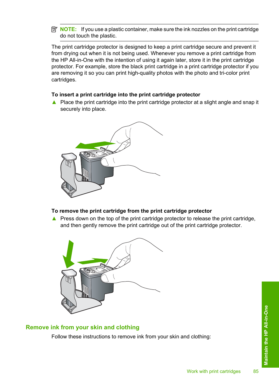 Remove ink from your skin and clothing | HP Photosmart C4580 All-in-One Printer User Manual | Page 88 / 261