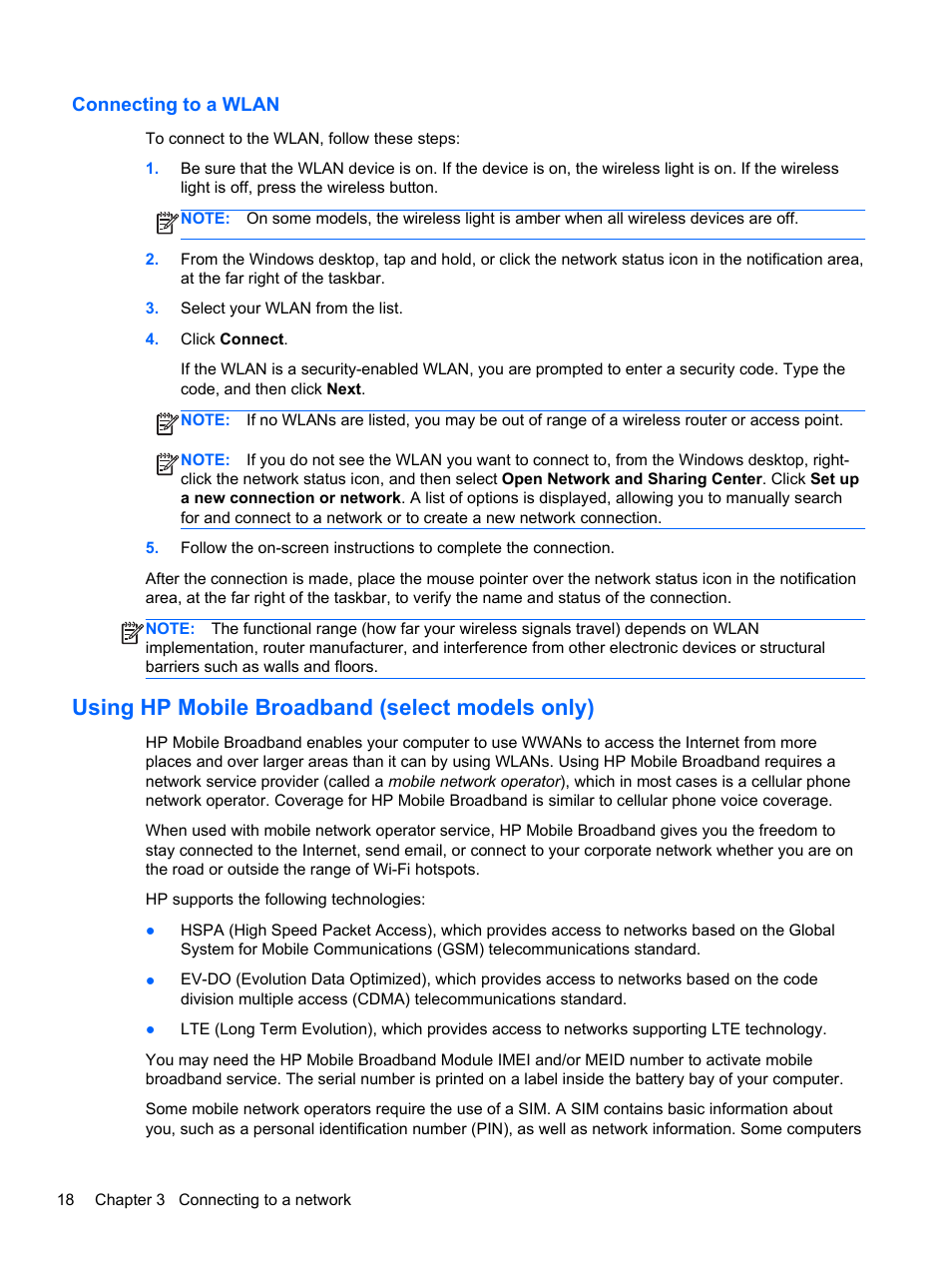 Connecting to a wlan, Using hp mobile broadband (select models only) | HP ZBook 17 Mobile Workstation User Manual | Page 28 / 111