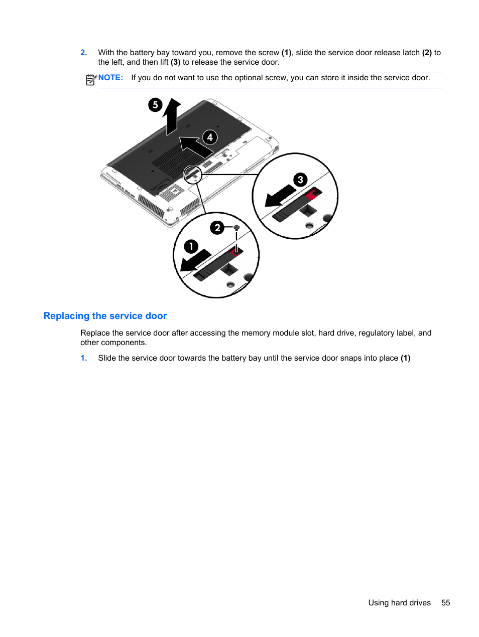 Replacing the service door | HP ZBook 17 Mobile Workstation User Manual | Page 65 / 111