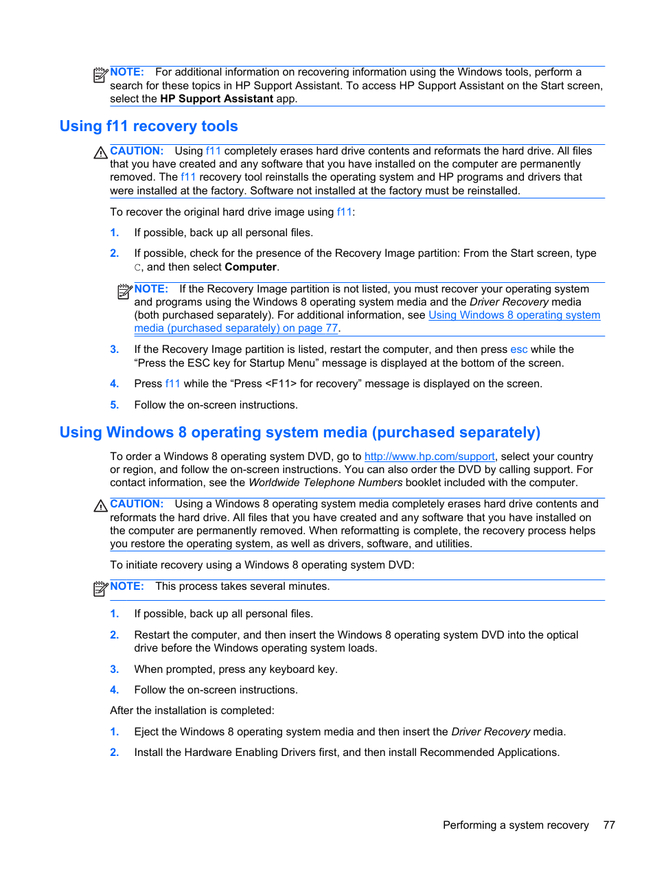 Using f11 recovery tools, Using | HP ZBook 17 Mobile Workstation User Manual | Page 87 / 111