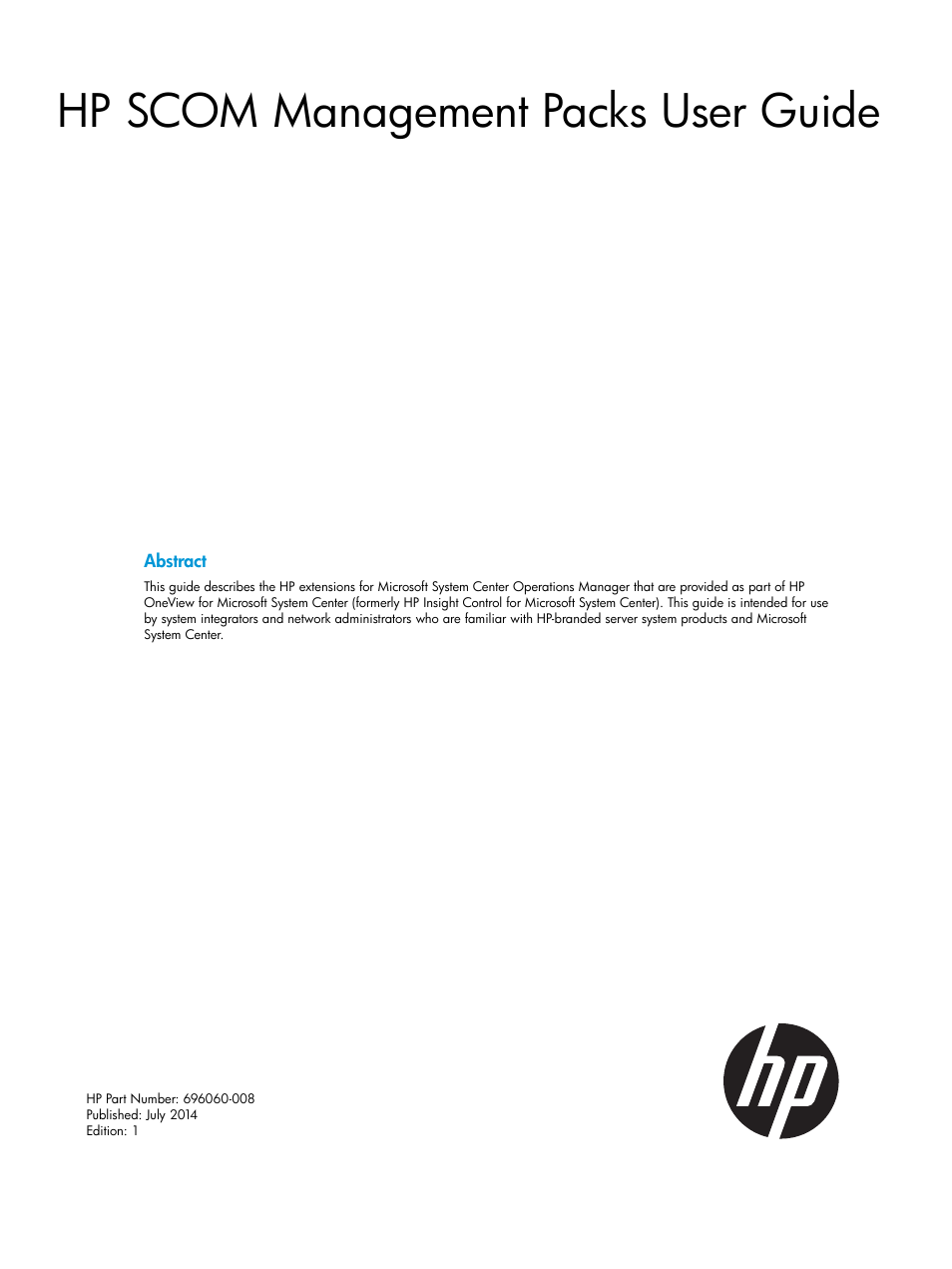 HP OneView for Microsoft System Center User Manual | 28 pages