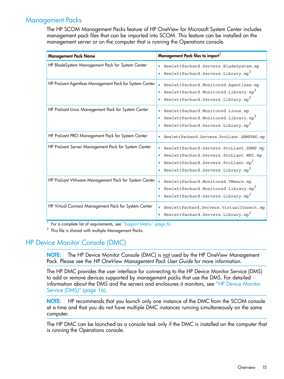 Management packs, Hp device monitor console (dmc), Management packs hp device monitor console (dmc) | HP OneView for Microsoft System Center User Manual | Page 15 / 28