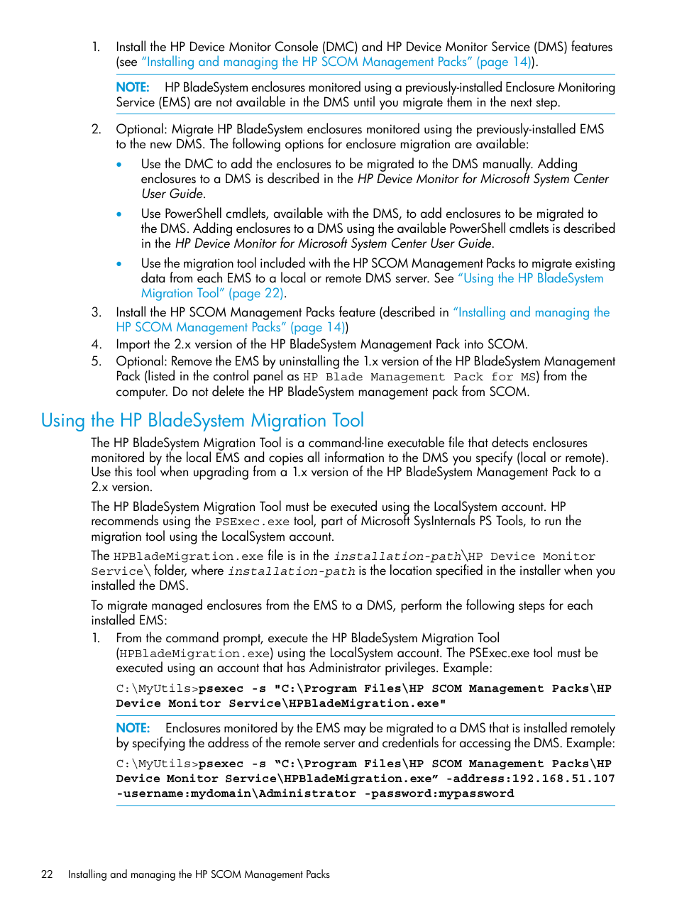 Using the hp bladesystem migration tool | HP OneView for Microsoft System Center User Manual | Page 22 / 28