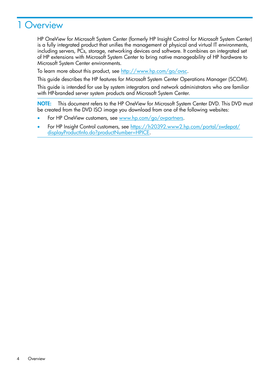 1 overview | HP OneView for Microsoft System Center User Manual | Page 4 / 28