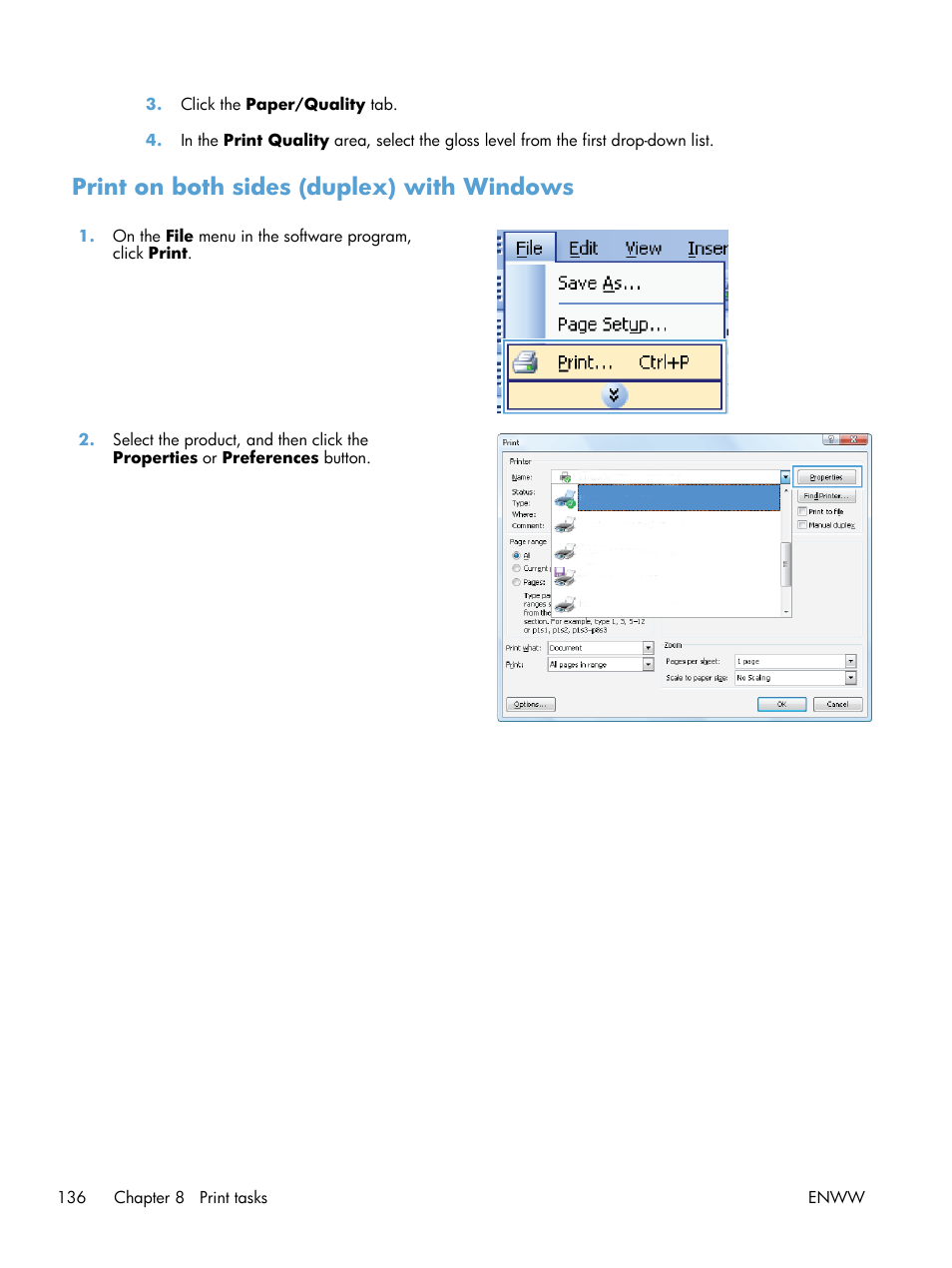 Print on both sides (duplex) with windows | HP Color LaserJet Enterprise CM4540 MFP series User Manual | Page 156 / 386