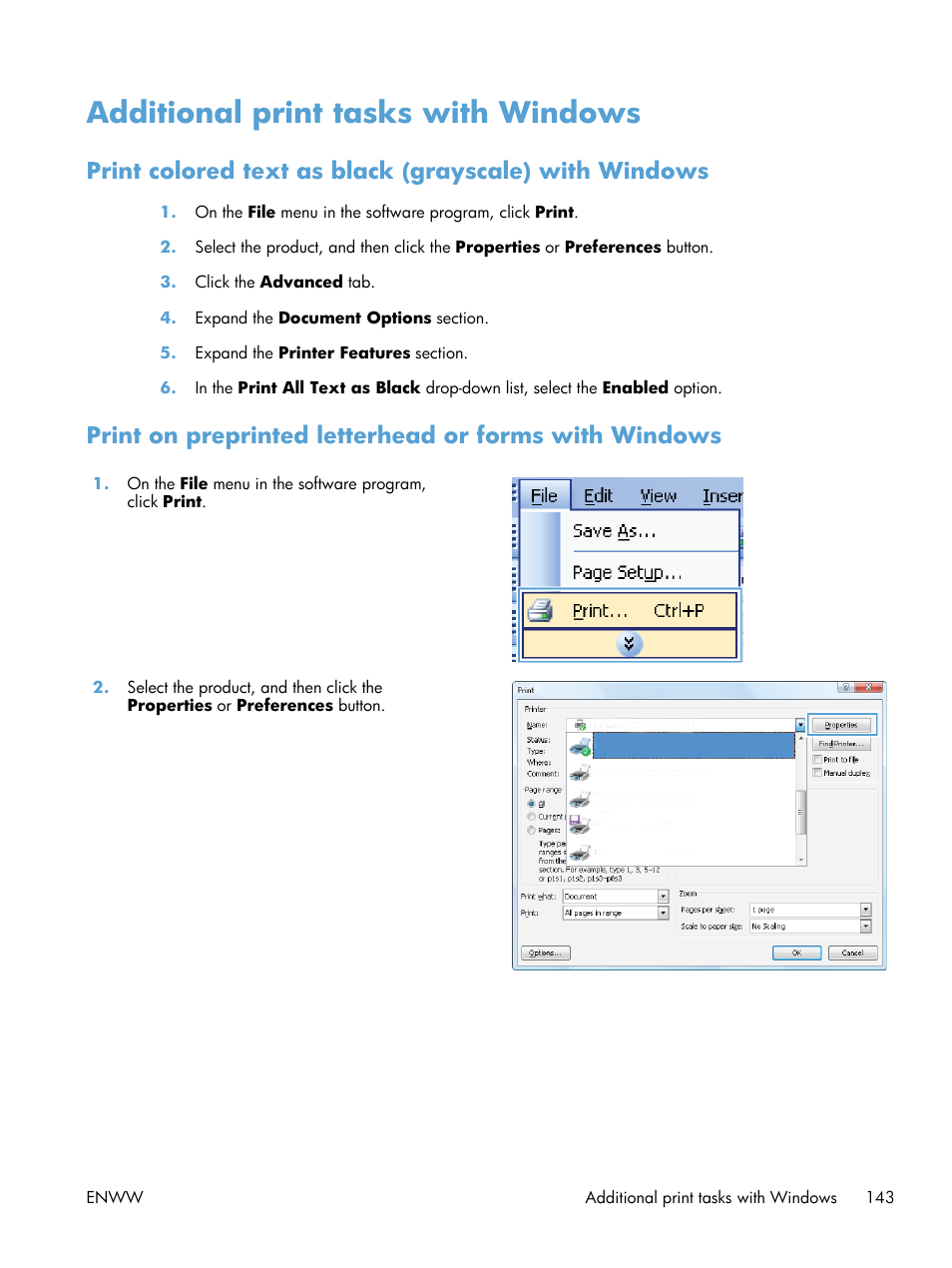 Additional print tasks with windows | HP Color LaserJet Enterprise CM4540 MFP series User Manual | Page 163 / 386