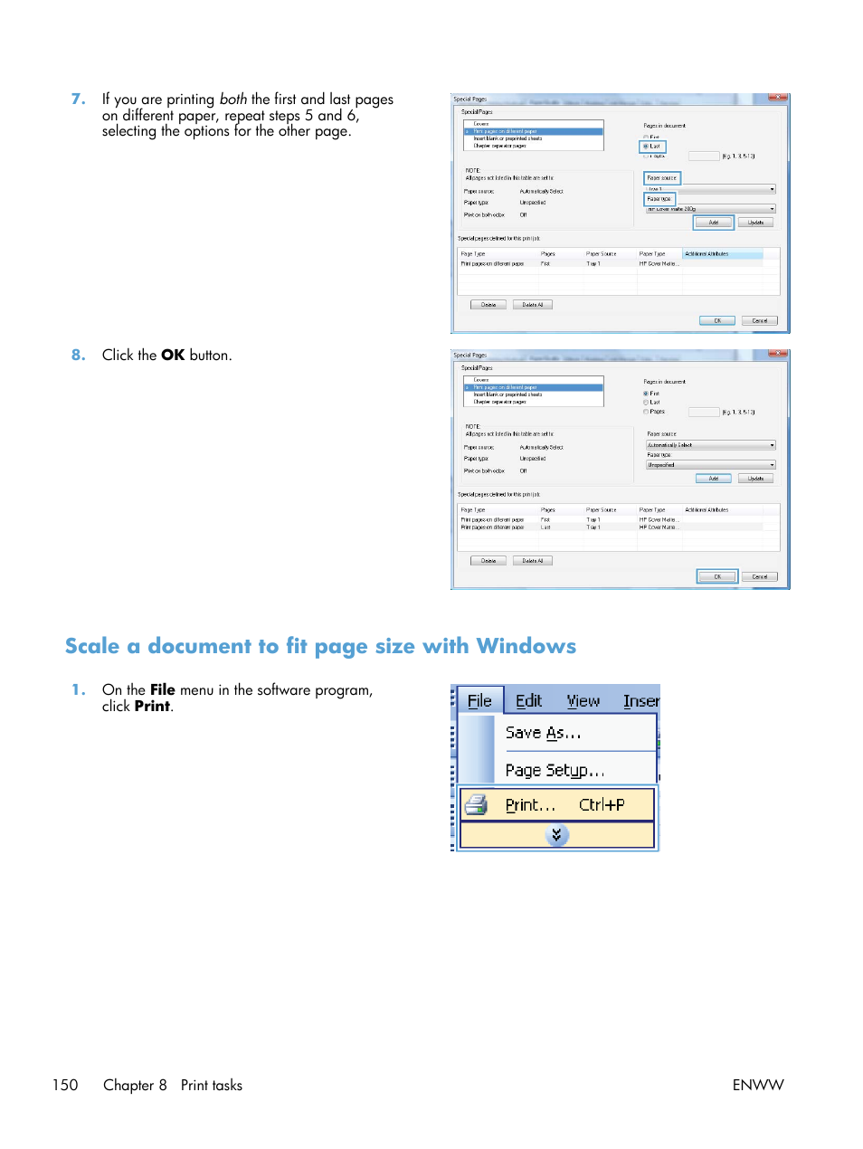 Scale a document to fit page size with windows | HP Color LaserJet Enterprise CM4540 MFP series User Manual | Page 170 / 386