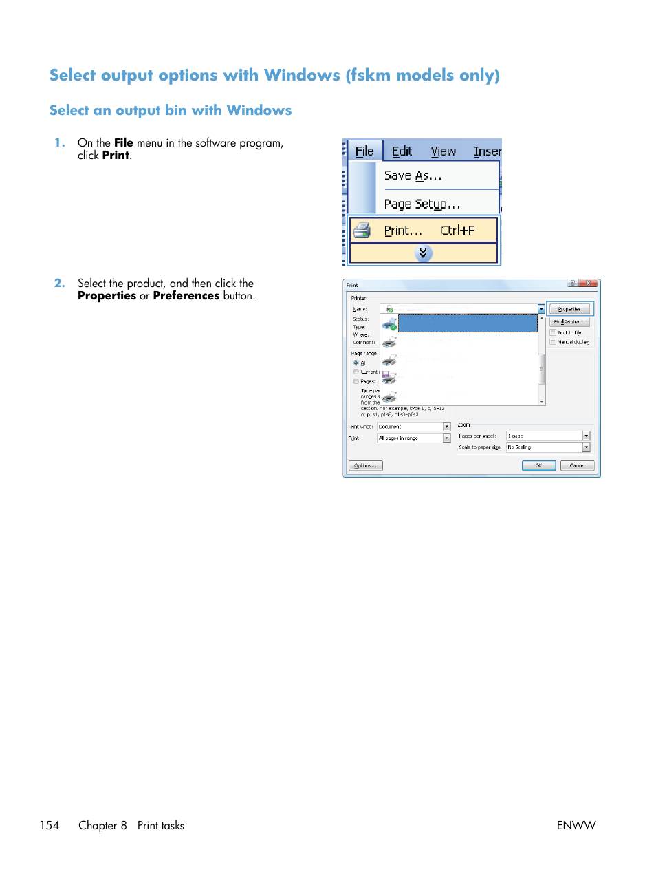 Select an output bin with windows | HP Color LaserJet Enterprise CM4540 MFP series User Manual | Page 174 / 386