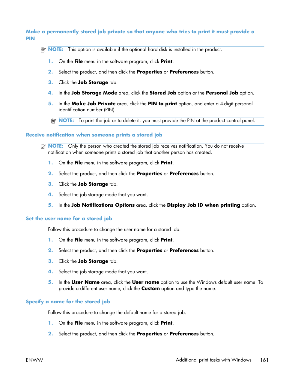 Set the user name for a stored job, Specify a name for the stored job | HP Color LaserJet Enterprise CM4540 MFP series User Manual | Page 181 / 386