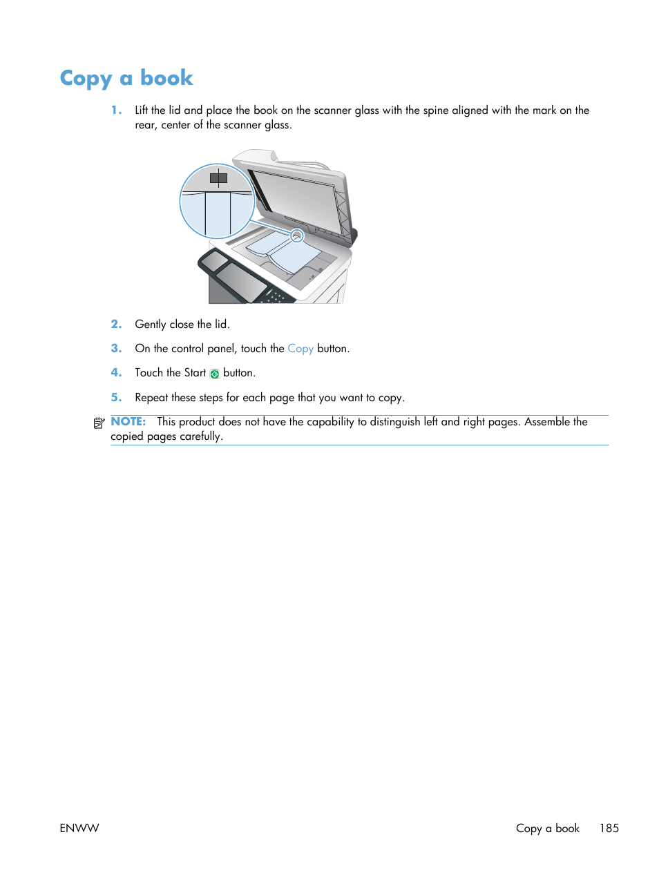 Copy a book | HP Color LaserJet Enterprise CM4540 MFP series User Manual | Page 205 / 386