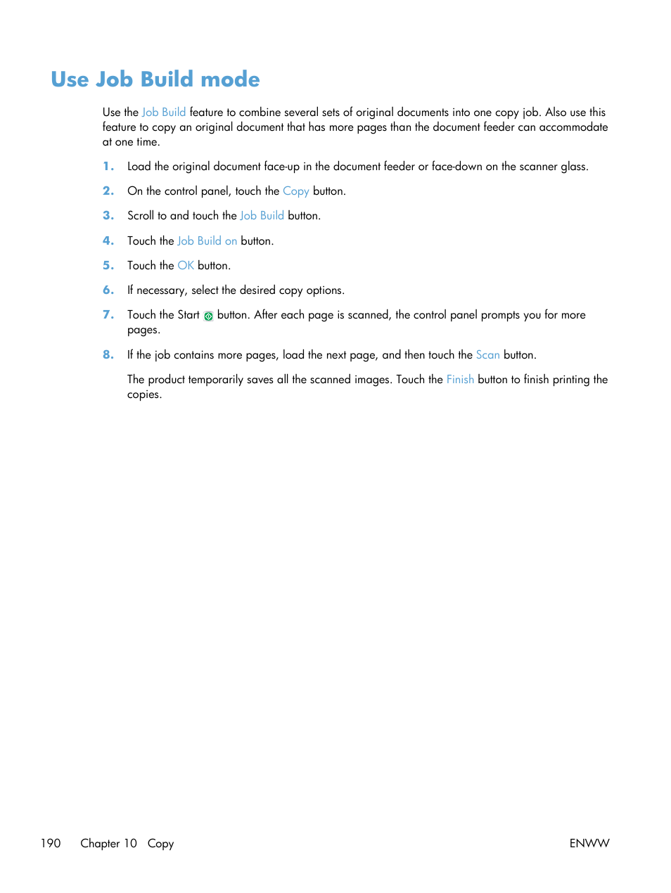 Use job build mode | HP Color LaserJet Enterprise CM4540 MFP series User Manual | Page 210 / 386