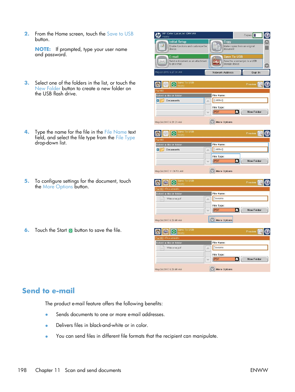 Send to e-mail | HP Color LaserJet Enterprise CM4540 MFP series User Manual | Page 218 / 386