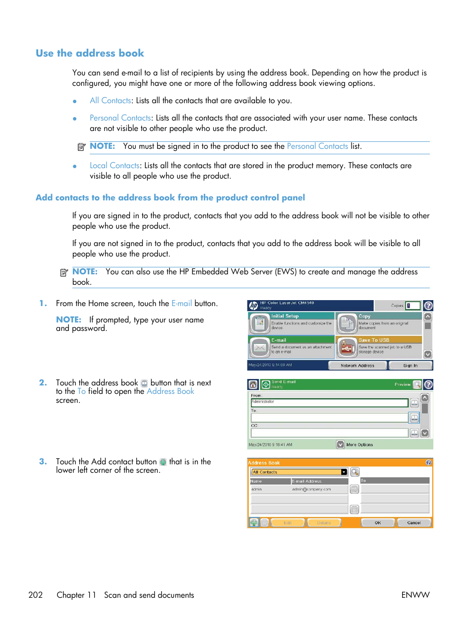 Use the address book | HP Color LaserJet Enterprise CM4540 MFP series User Manual | Page 222 / 386