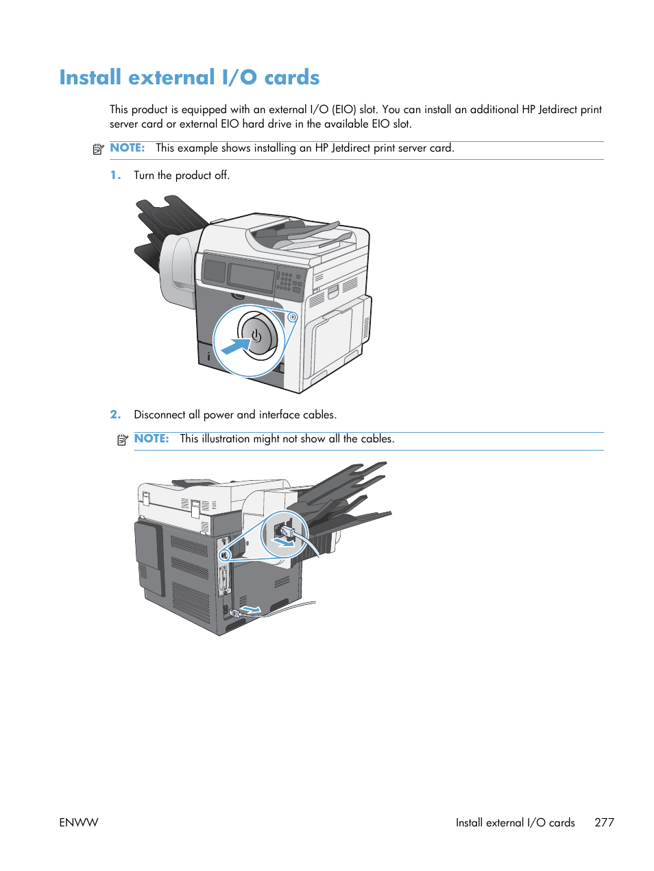 Install external i/o cards | HP Color LaserJet Enterprise CM4540 MFP series User Manual | Page 297 / 386