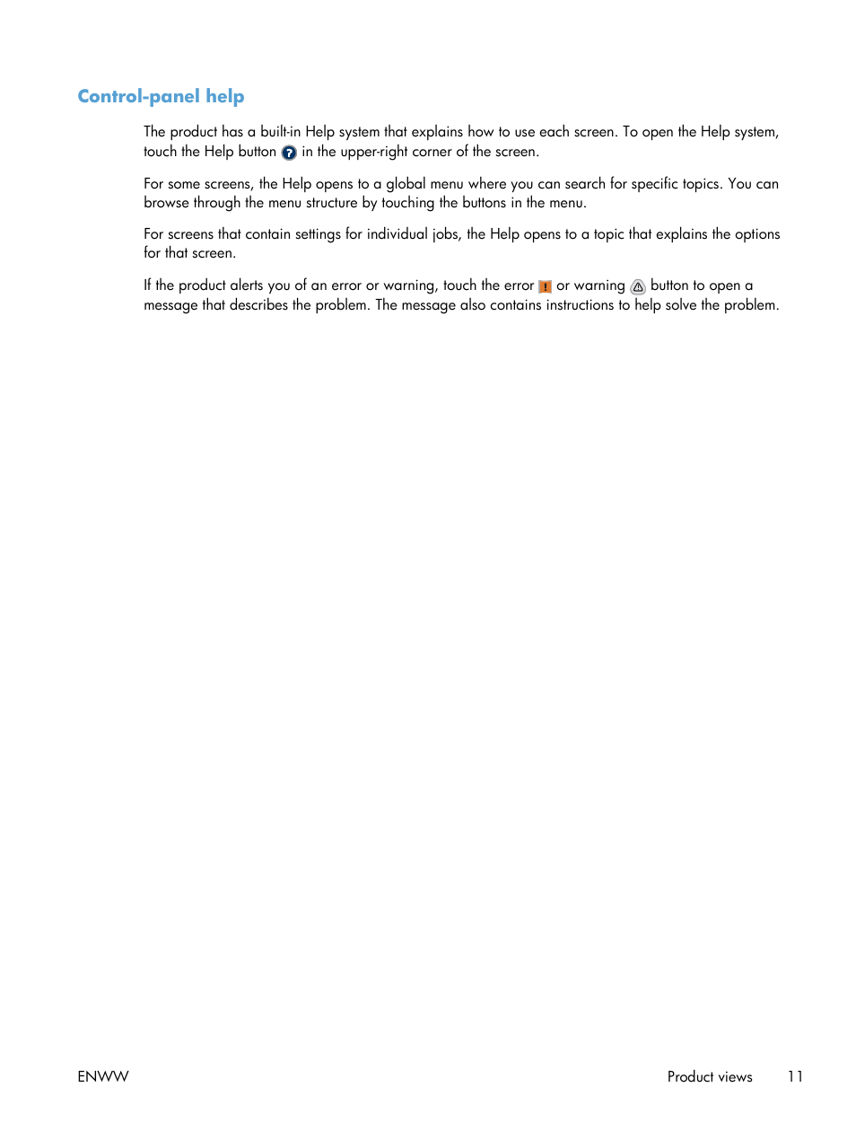 Control-panel help | HP Color LaserJet Enterprise CM4540 MFP series User Manual | Page 31 / 386