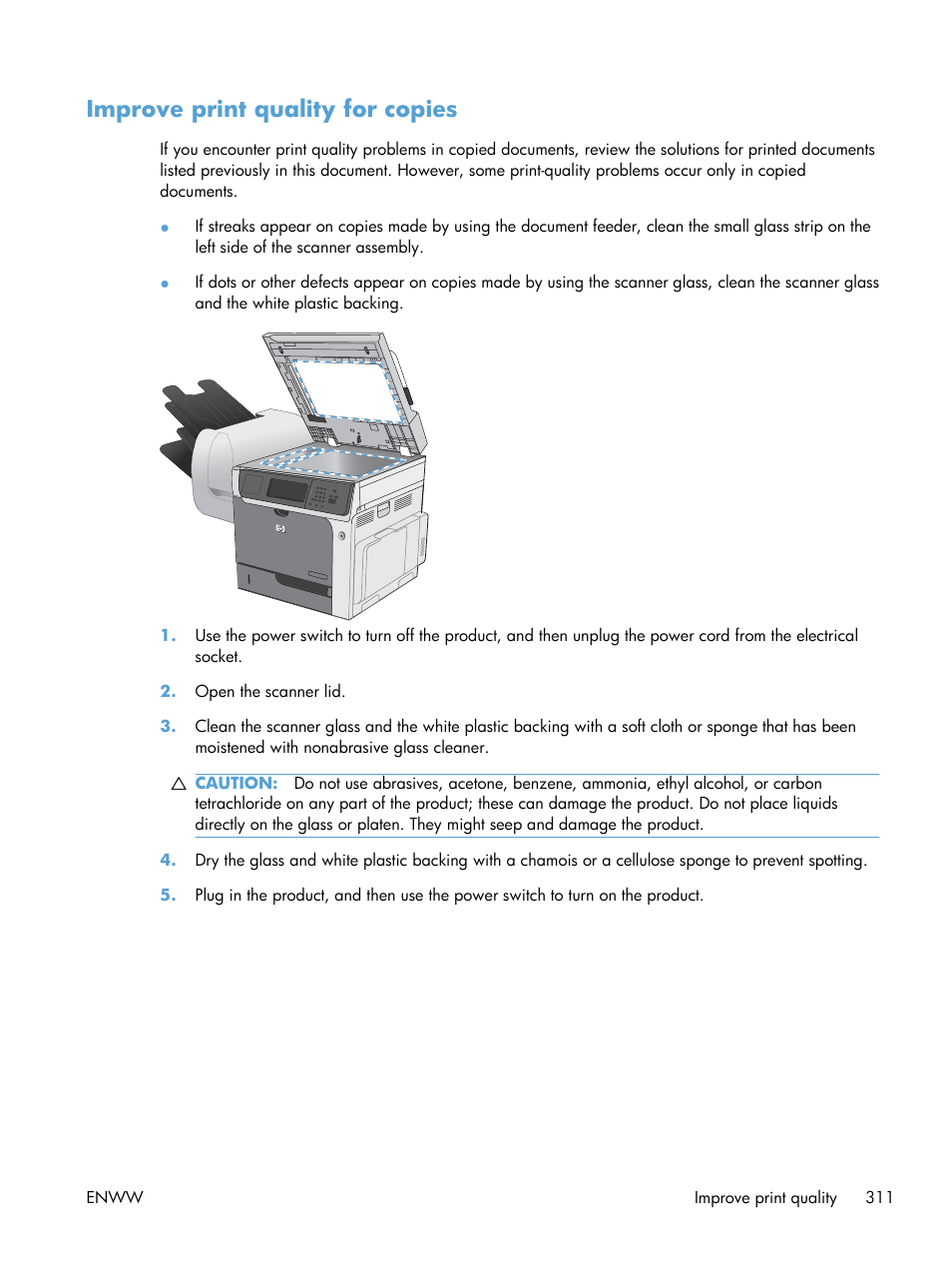 Improve print quality for copies | HP Color LaserJet Enterprise CM4540 MFP series User Manual | Page 331 / 386