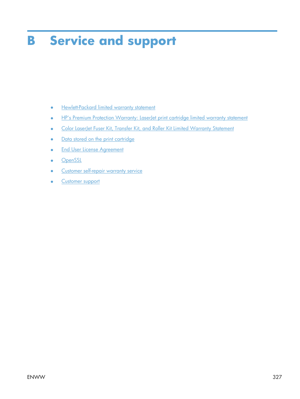 Service and support, Appendix b service and support, B service and support | HP Color LaserJet Enterprise CM4540 MFP series User Manual | Page 347 / 386