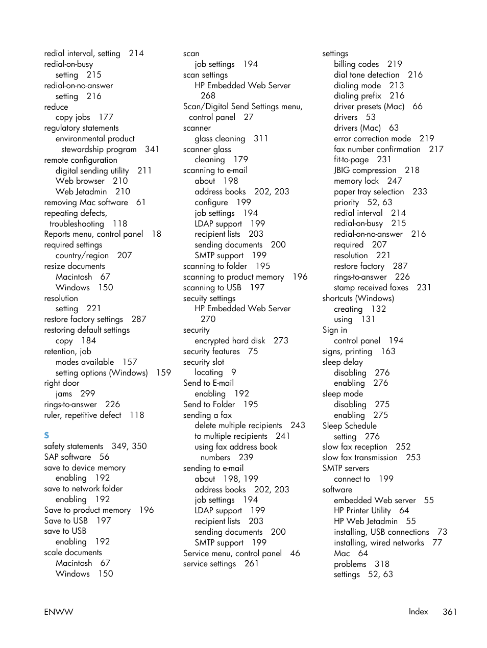 HP Color LaserJet Enterprise CM4540 MFP series User Manual | Page 381 / 386