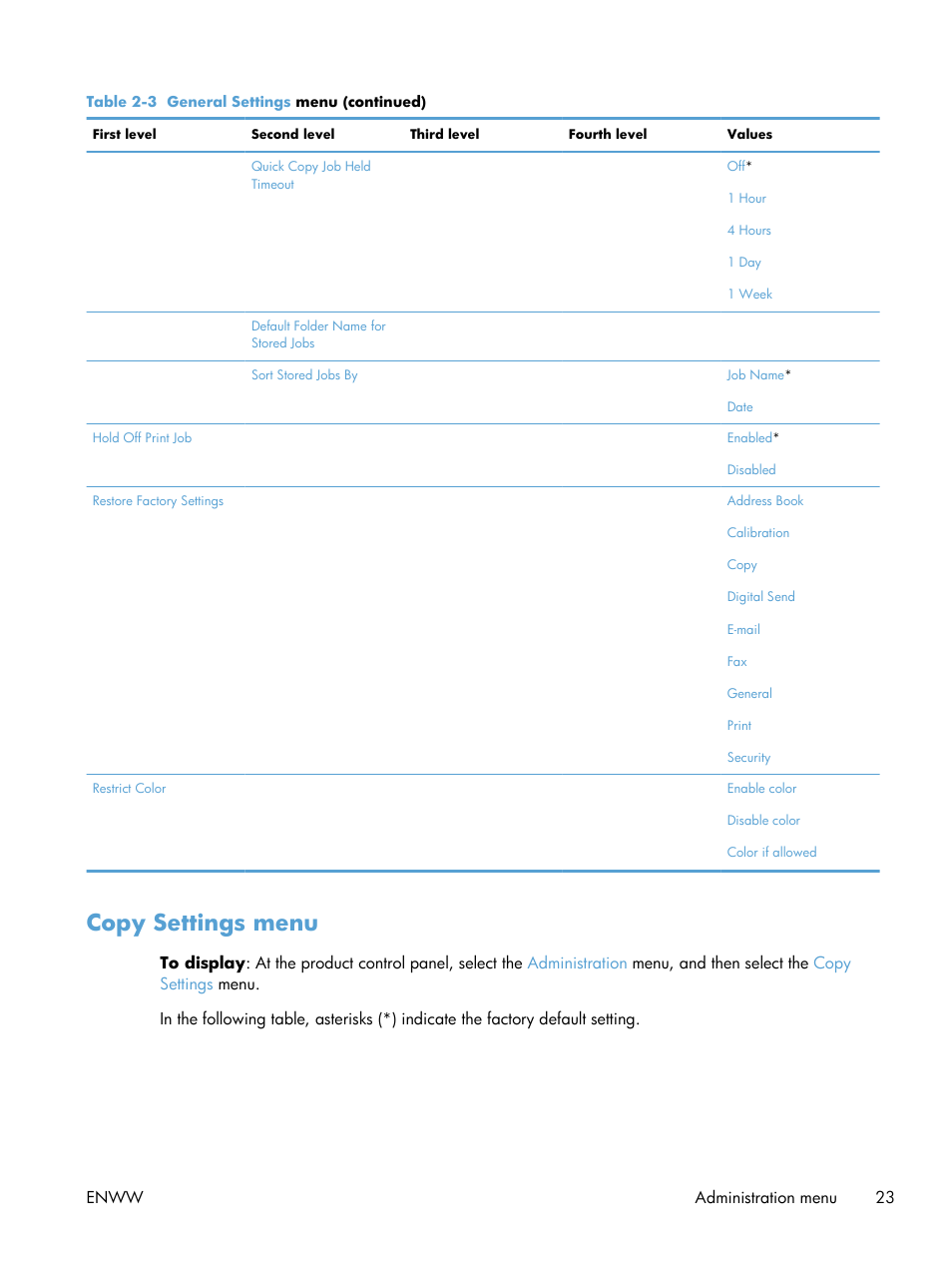 Copy settings menu | HP Color LaserJet Enterprise CM4540 MFP series User Manual | Page 43 / 386