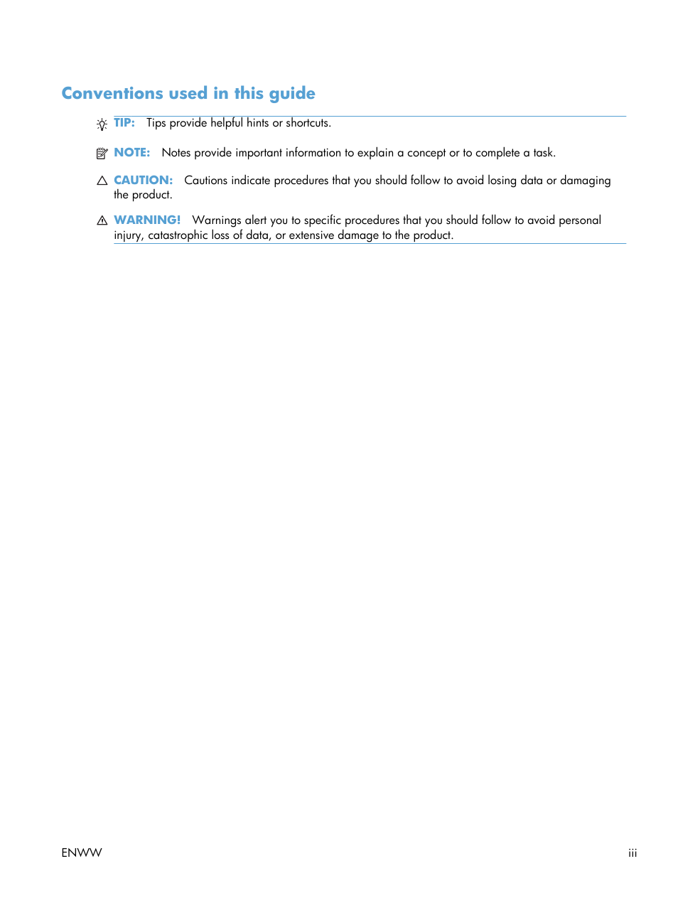 Conventions used in this guide | HP Color LaserJet Enterprise CM4540 MFP series User Manual | Page 5 / 386