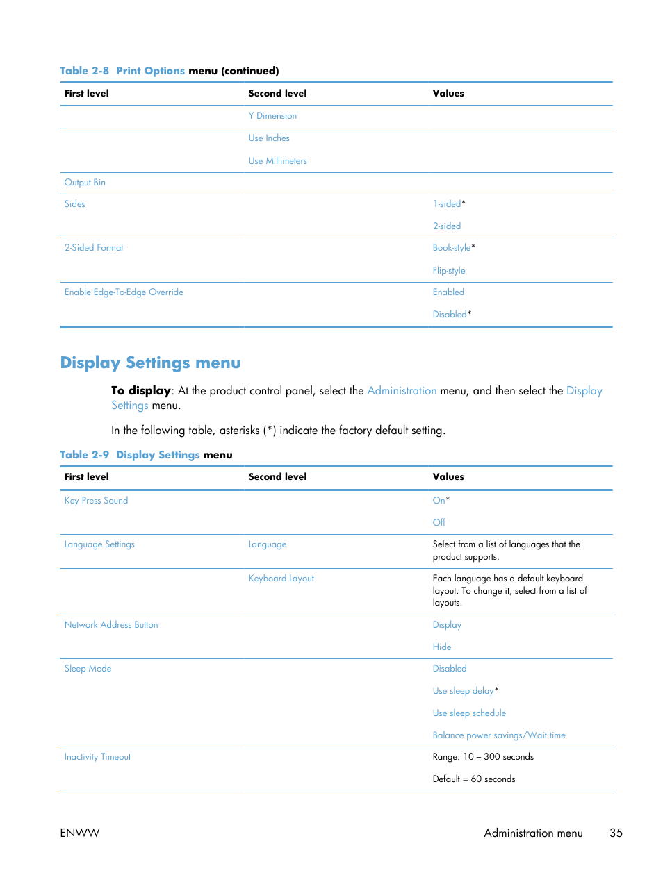 Display settings menu | HP Color LaserJet Enterprise CM4540 MFP series User Manual | Page 55 / 386