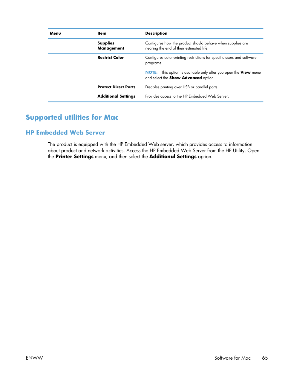 Supported utilities for mac, Hp embedded web server | HP Color LaserJet Enterprise CM4540 MFP series User Manual | Page 85 / 386