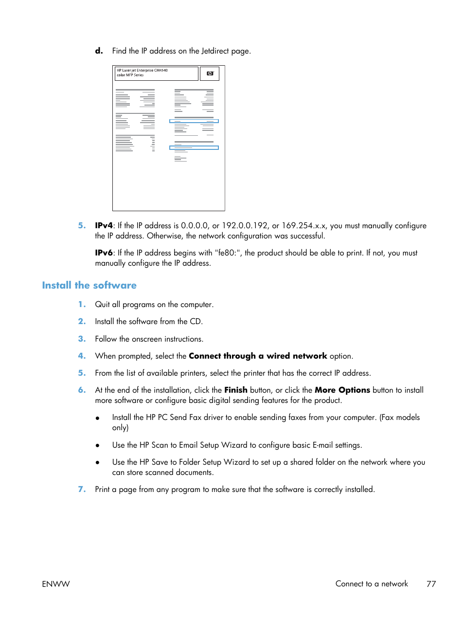 Install the software | HP Color LaserJet Enterprise CM4540 MFP series User Manual | Page 97 / 386