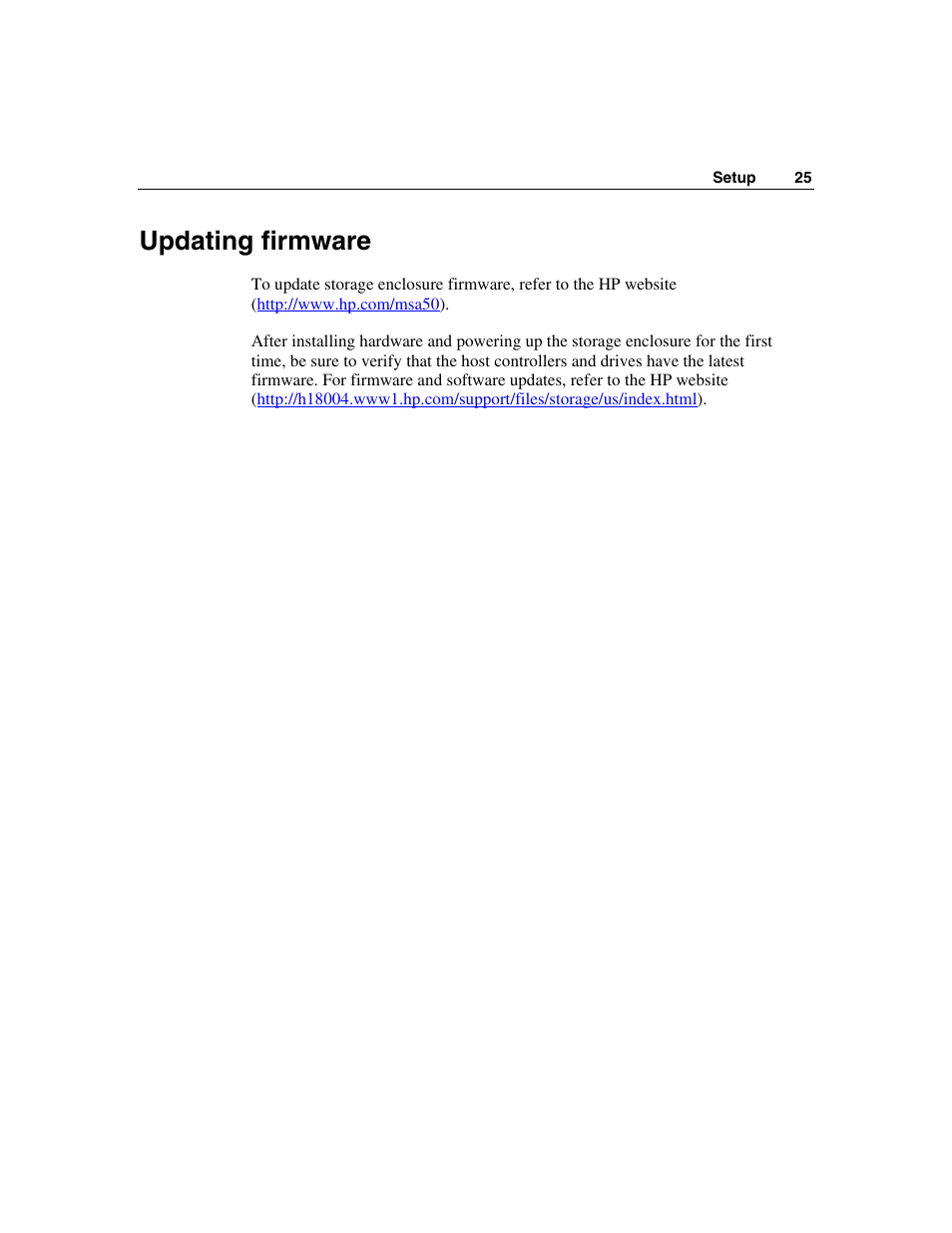 Updating firmware | HP 50 Modular Smart Array User Manual | Page 25 / 63