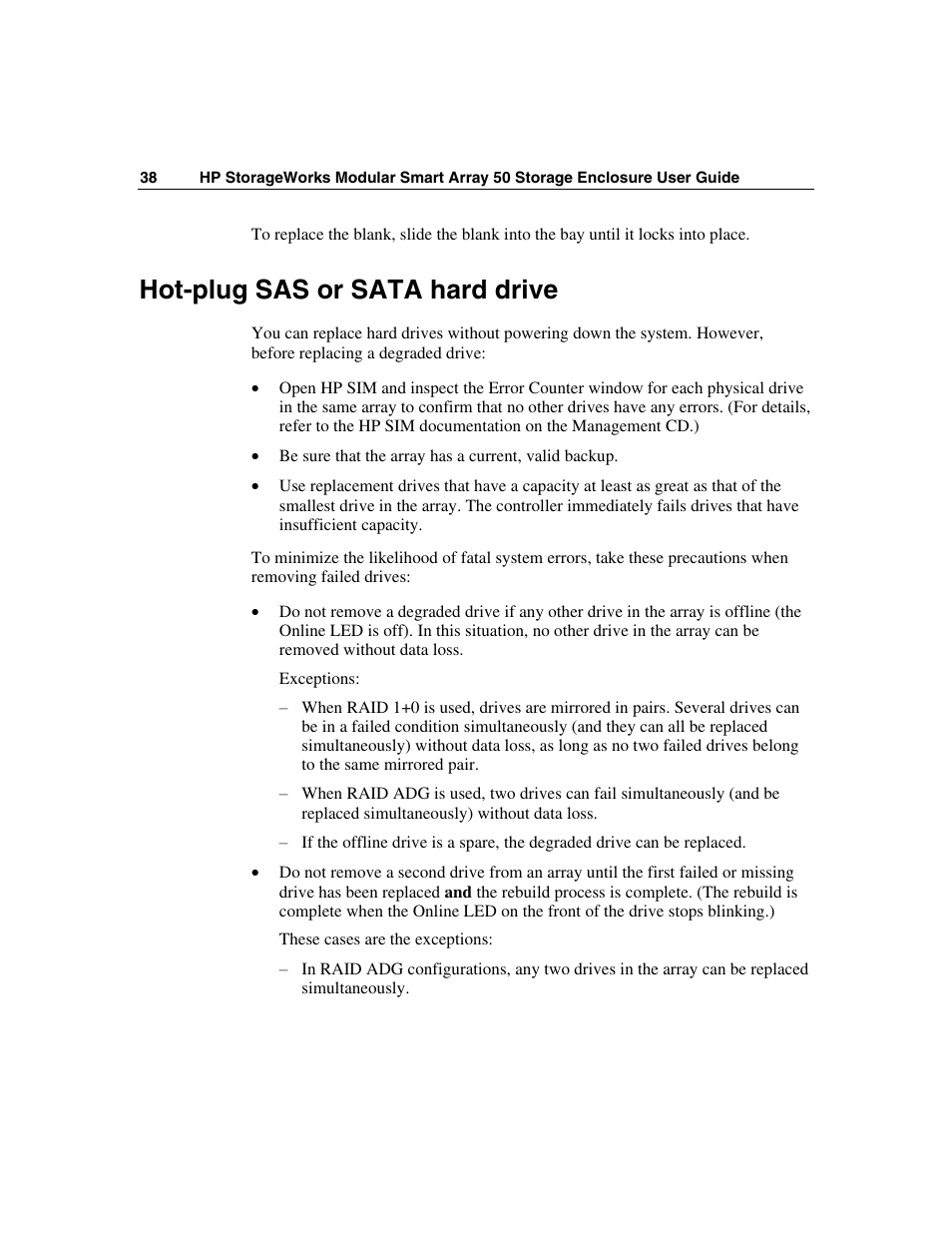 Hot-plug sas or sata hard drive | HP 50 Modular Smart Array User Manual | Page 38 / 63