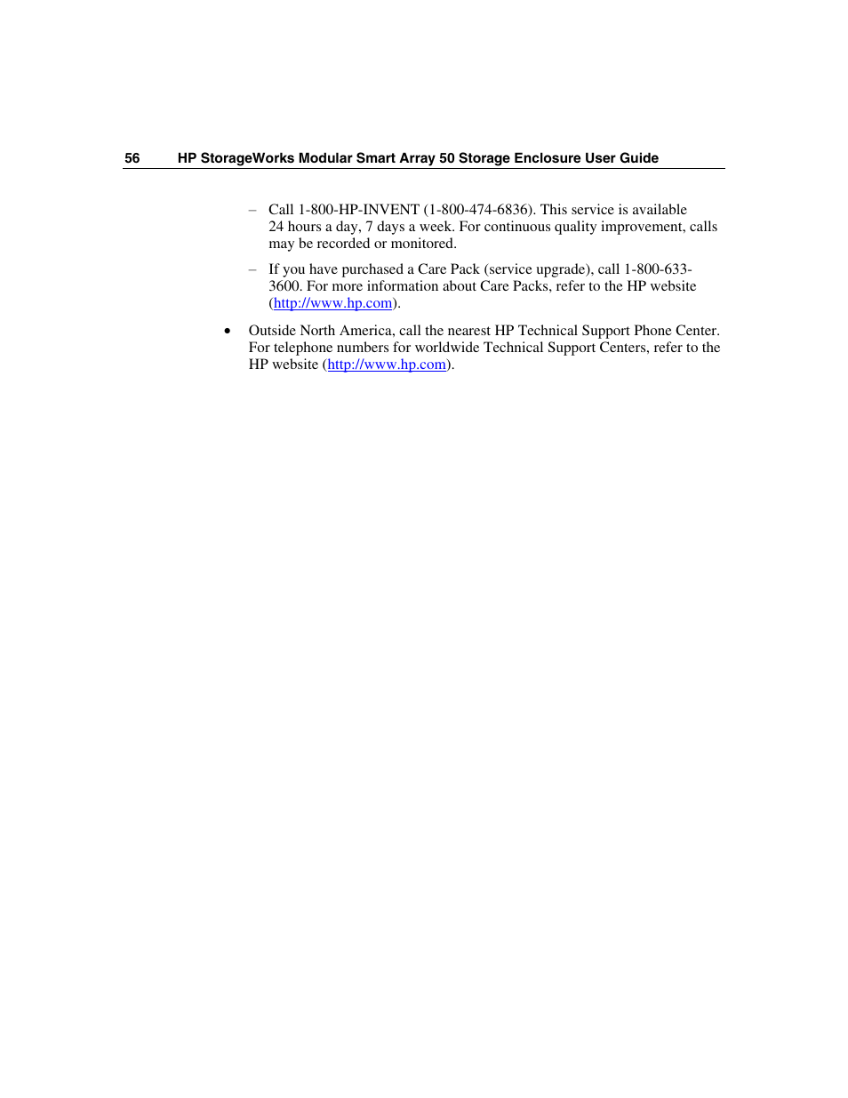 HP 50 Modular Smart Array User Manual | Page 56 / 63