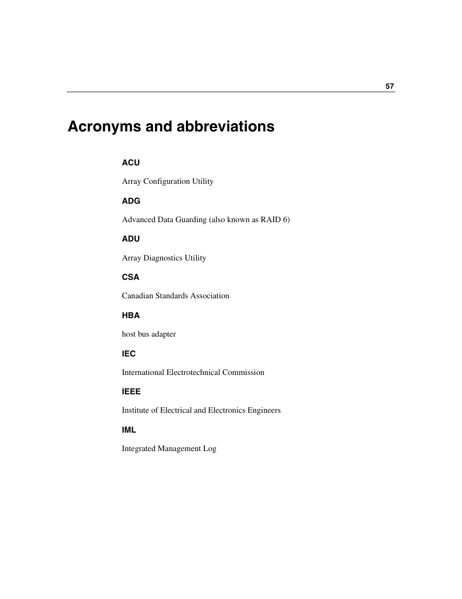 Acronyms and abbreviations | HP 50 Modular Smart Array User Manual | Page 57 / 63