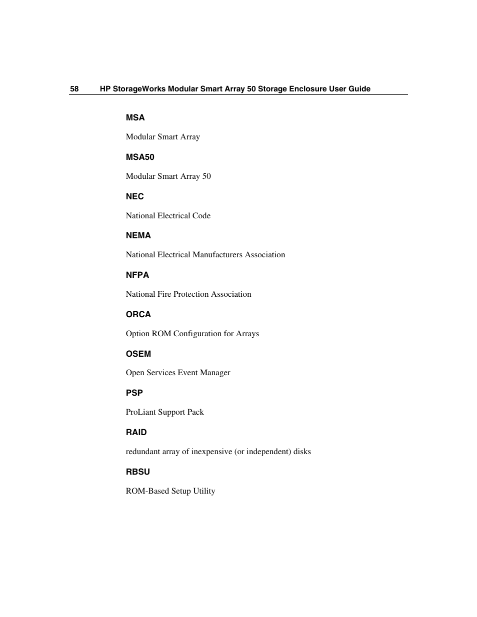 HP 50 Modular Smart Array User Manual | Page 58 / 63