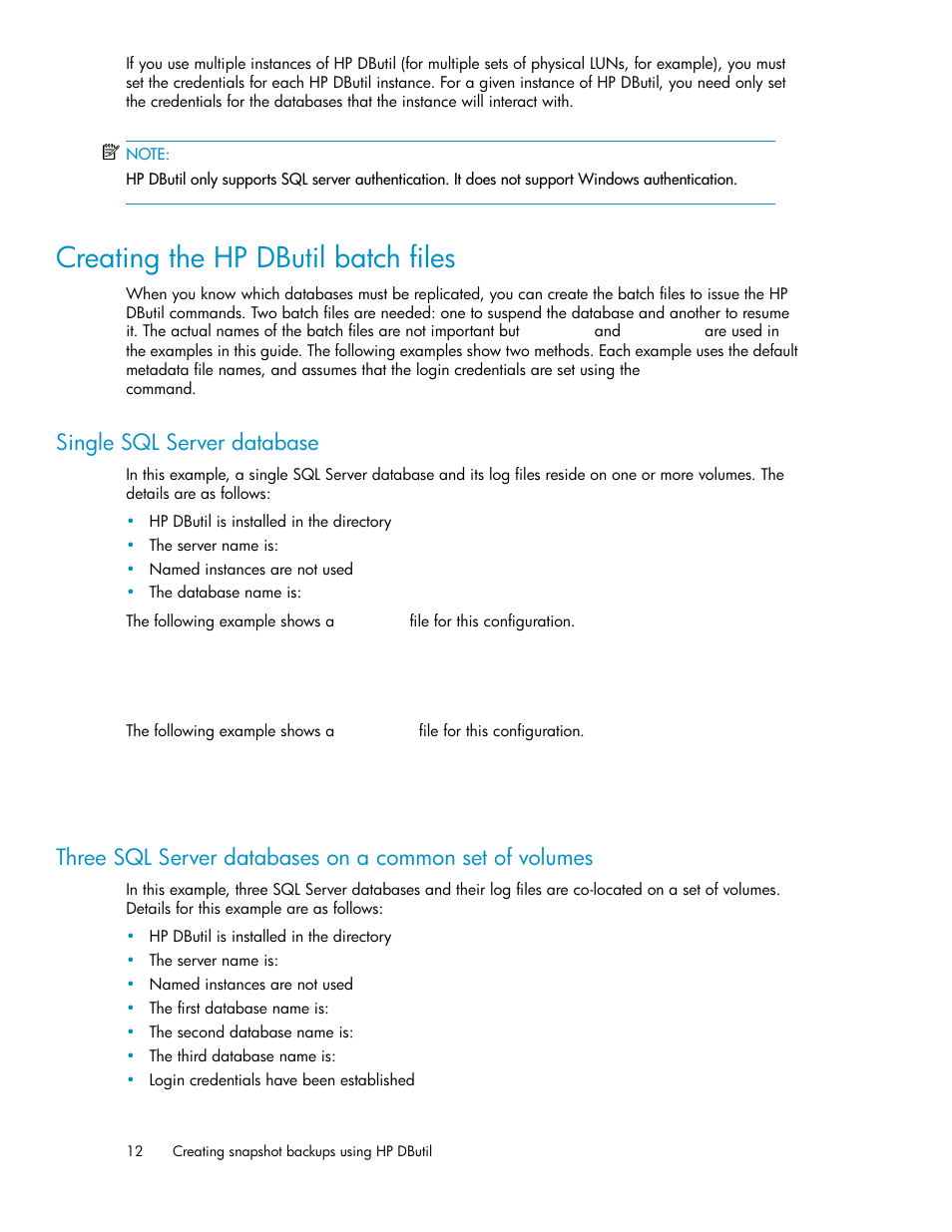 Creating the hp dbutil batch files, Single sql server database | HP P6000 Continuous Access Software User Manual | Page 12 / 36