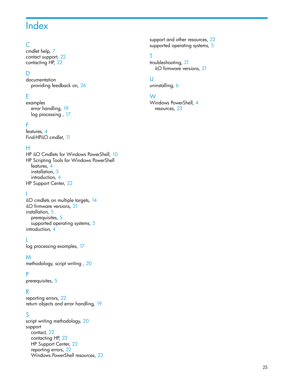 Index | HP Scripting Tools for Windows PowerShell User Manual | Page 25 / 25