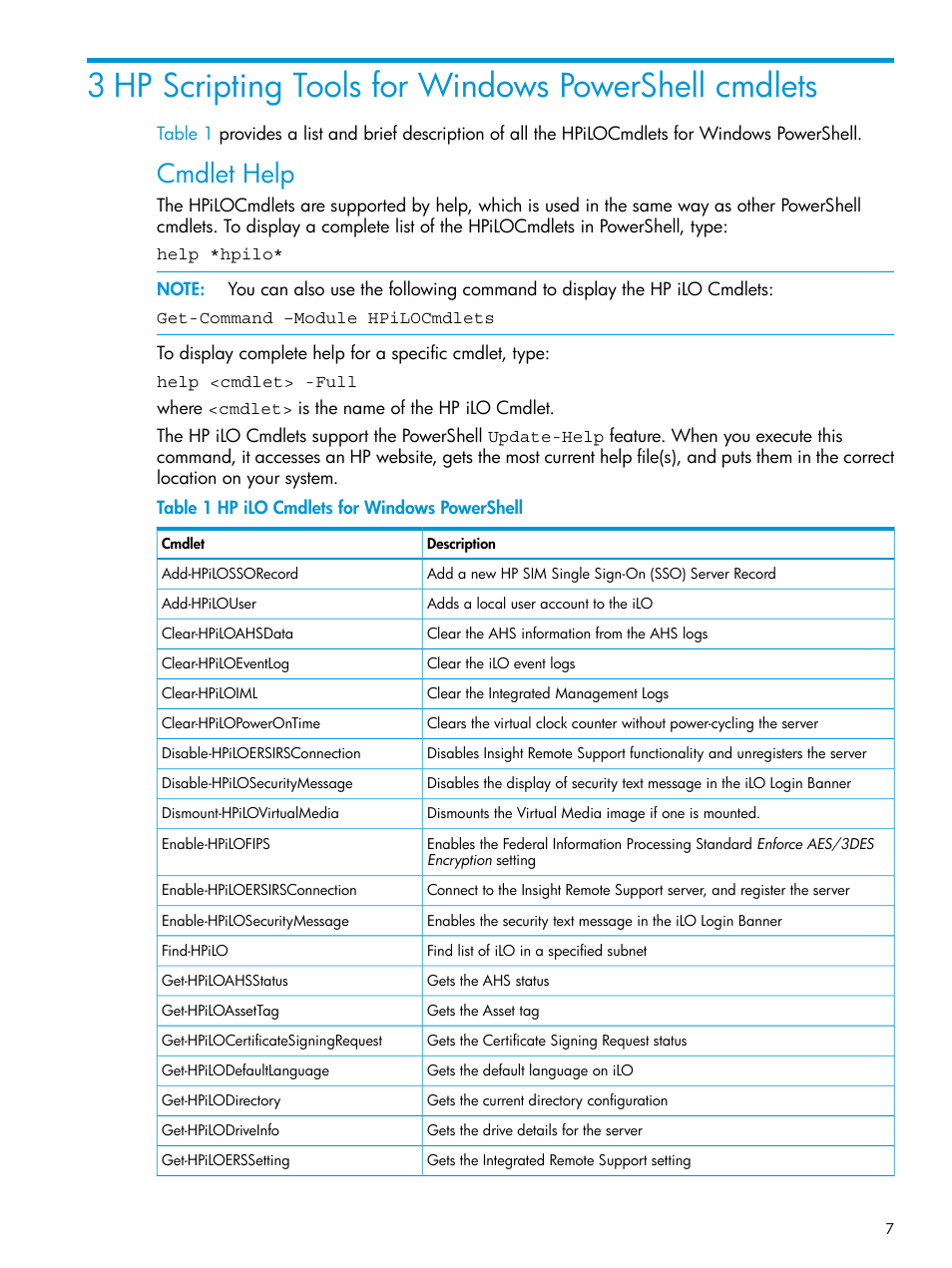 Cmdlet help | HP Scripting Tools for Windows PowerShell User Manual | Page 7 / 25