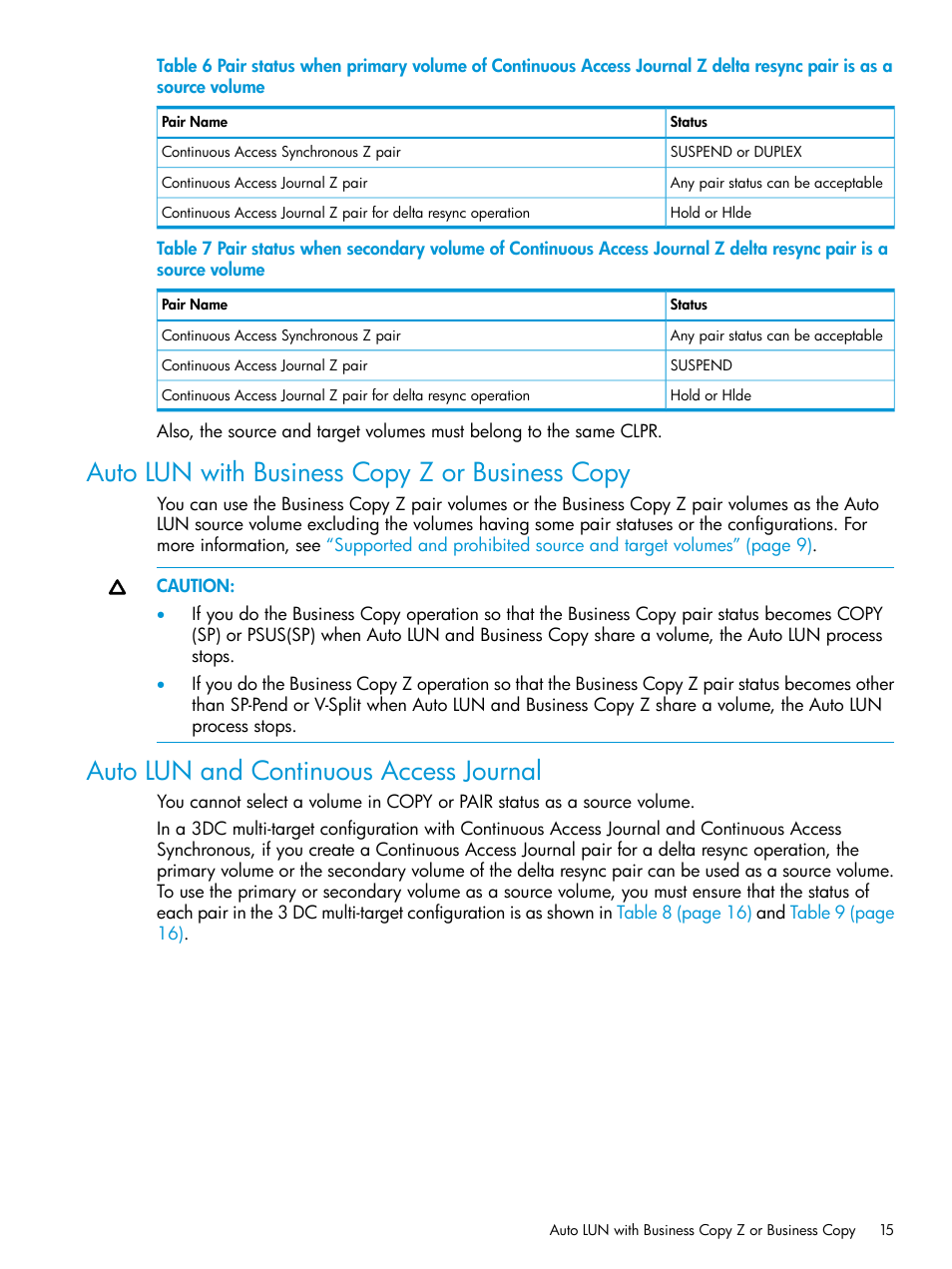 Auto lun with business copy z or business copy, Auto lun and continuous access journal | HP XP Racks User Manual | Page 15 / 56