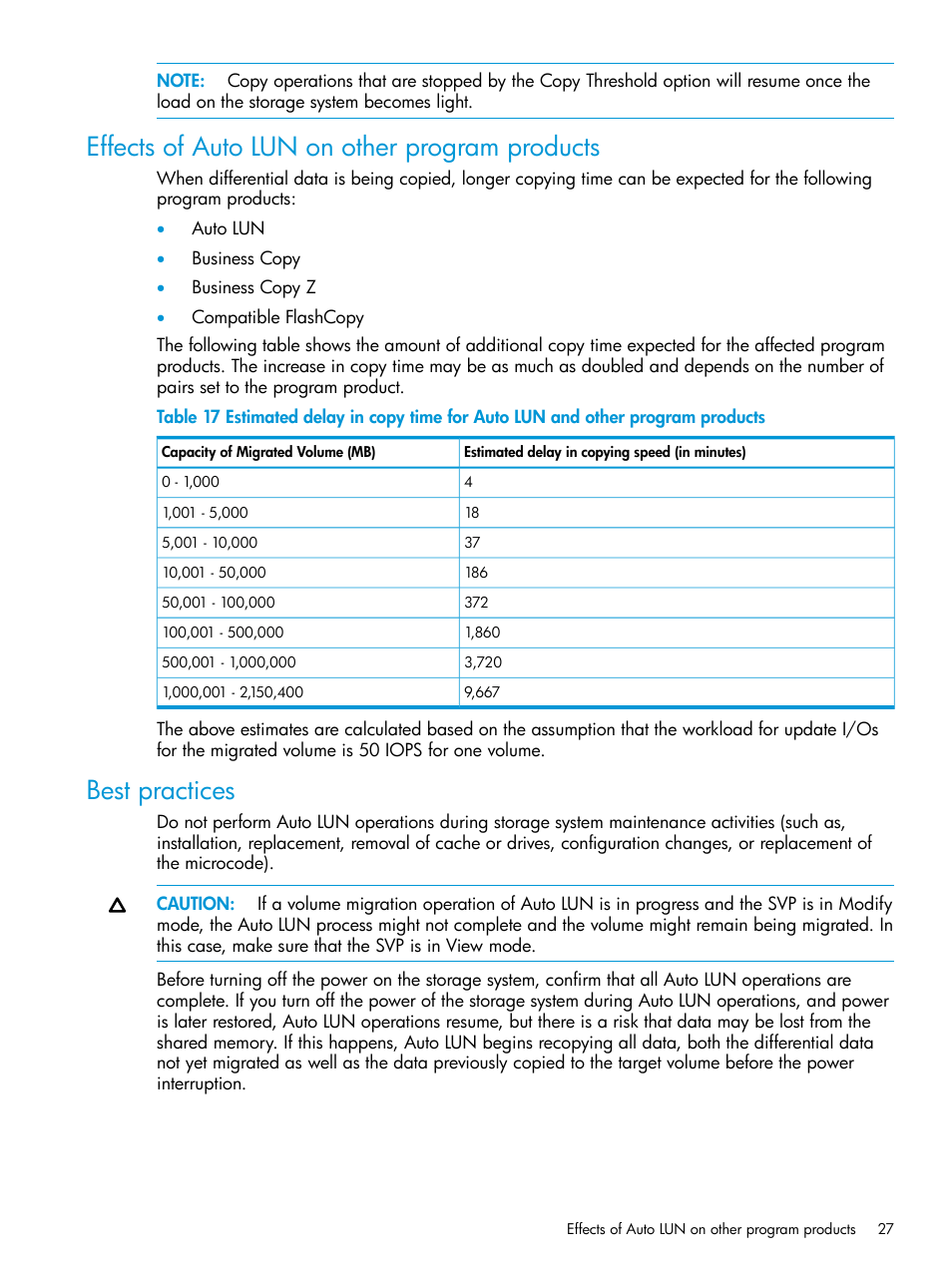 Effects of auto lun on other program products, Best practices | HP XP Racks User Manual | Page 27 / 56