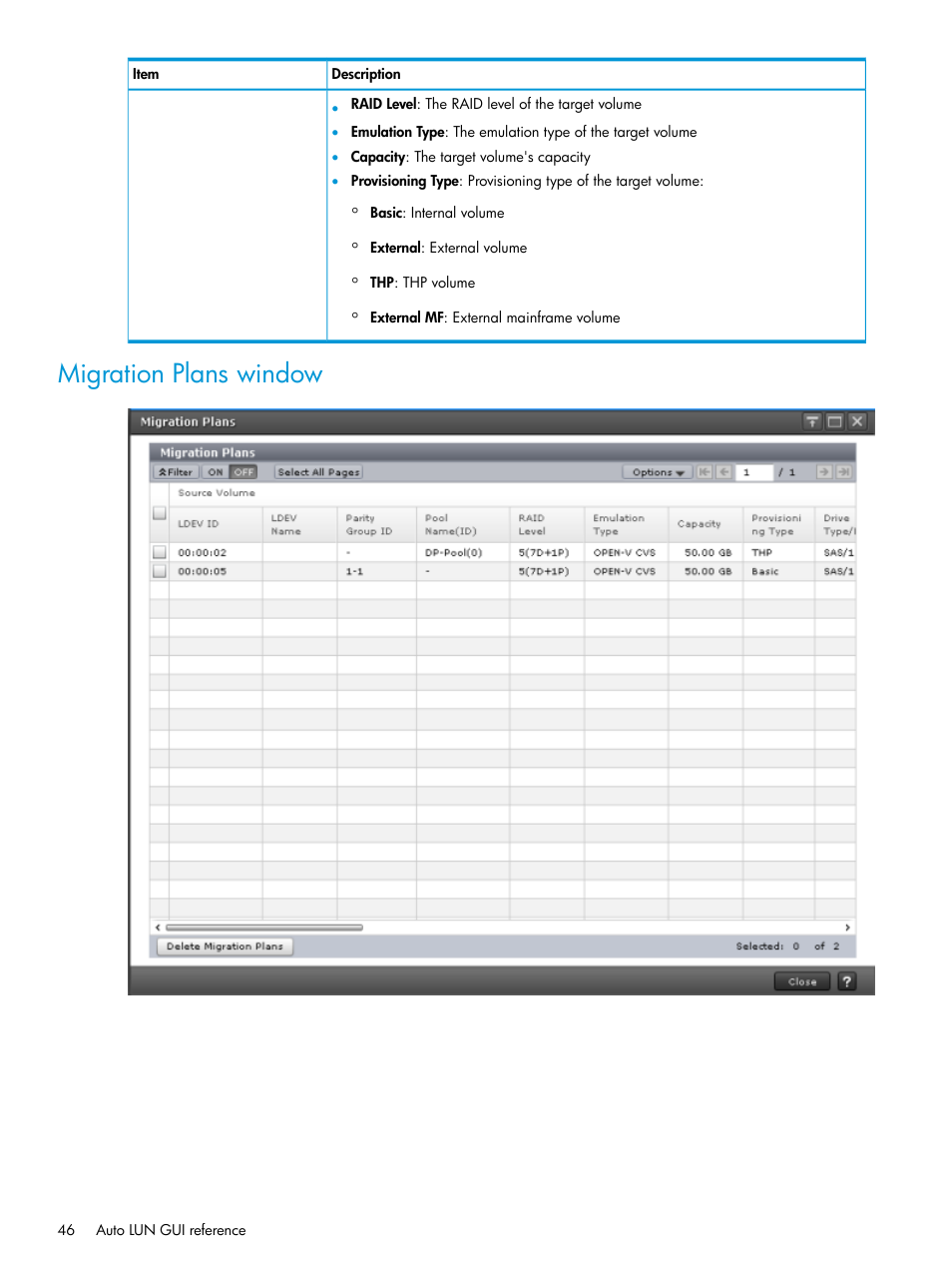 Migration plans window | HP XP Racks User Manual | Page 46 / 56