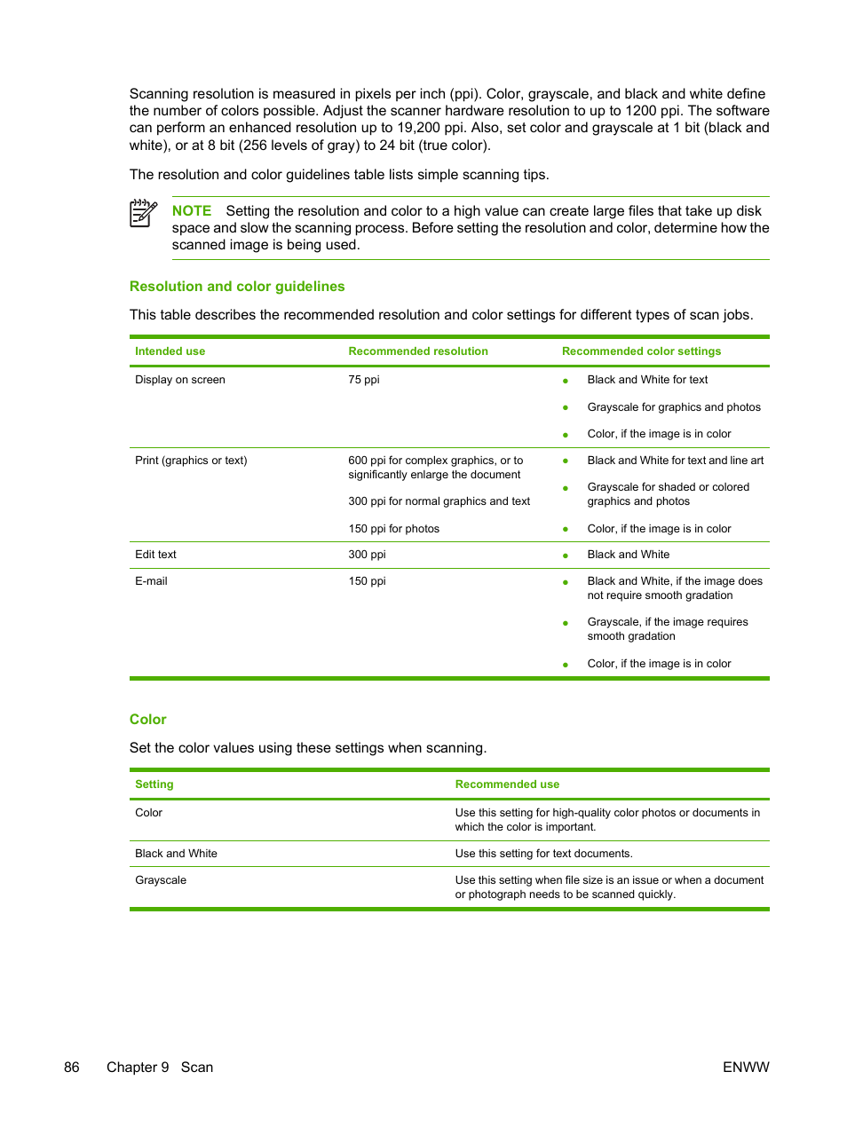 Resolution and color guidelines, Color, Resolution and color guidelines color | HP Color LaserJet CM1015CM1017 Multifunction Printer series User Manual | Page 100 / 264