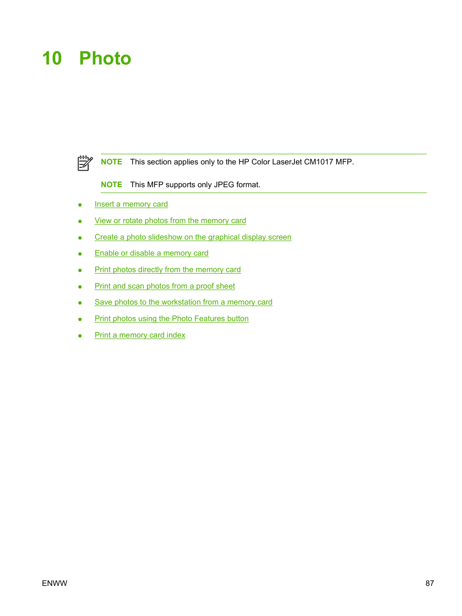 Photo, 10 photo | HP Color LaserJet CM1015CM1017 Multifunction Printer series User Manual | Page 101 / 264