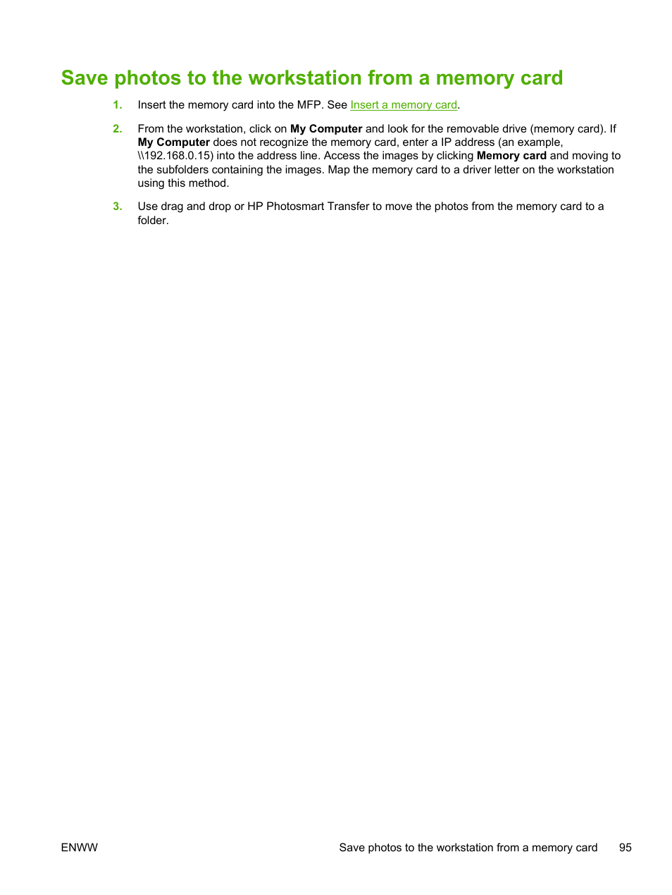 Save photos to the workstation from a memory card | HP Color LaserJet CM1015CM1017 Multifunction Printer series User Manual | Page 109 / 264