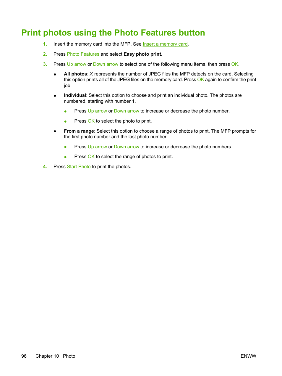 Print photos using the photo features button | HP Color LaserJet CM1015CM1017 Multifunction Printer series User Manual | Page 110 / 264
