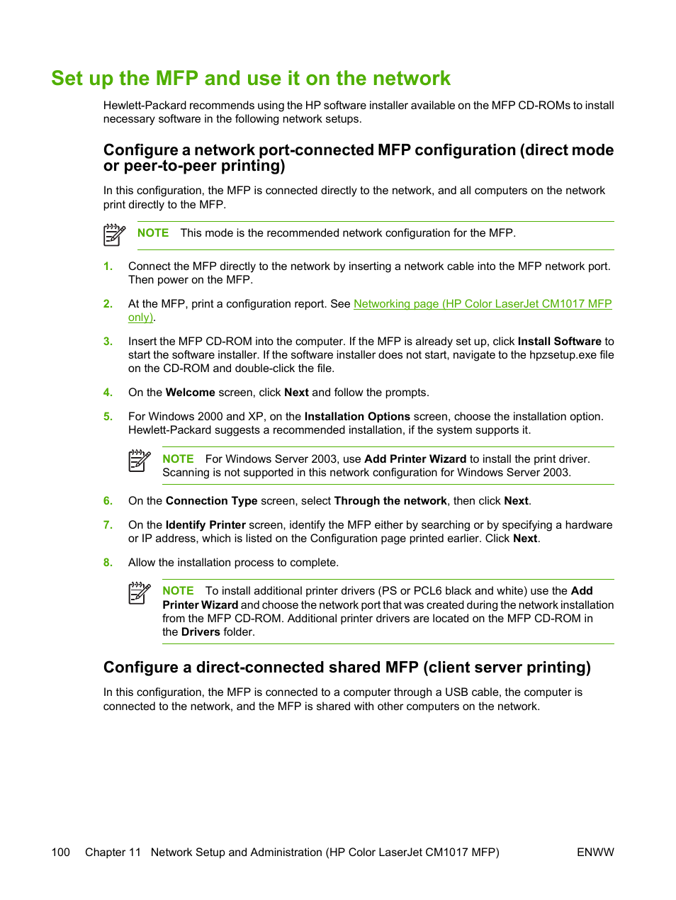Set up the mfp and use it on the network | HP Color LaserJet CM1015CM1017 Multifunction Printer series User Manual | Page 114 / 264