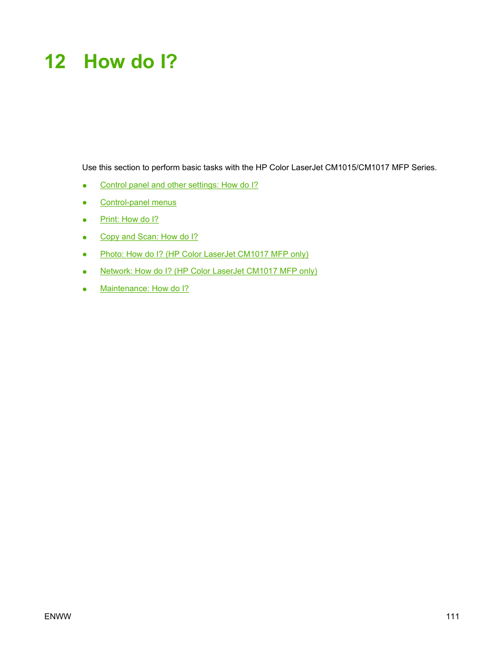 How do i, 12 how do i | HP Color LaserJet CM1015CM1017 Multifunction Printer series User Manual | Page 125 / 264