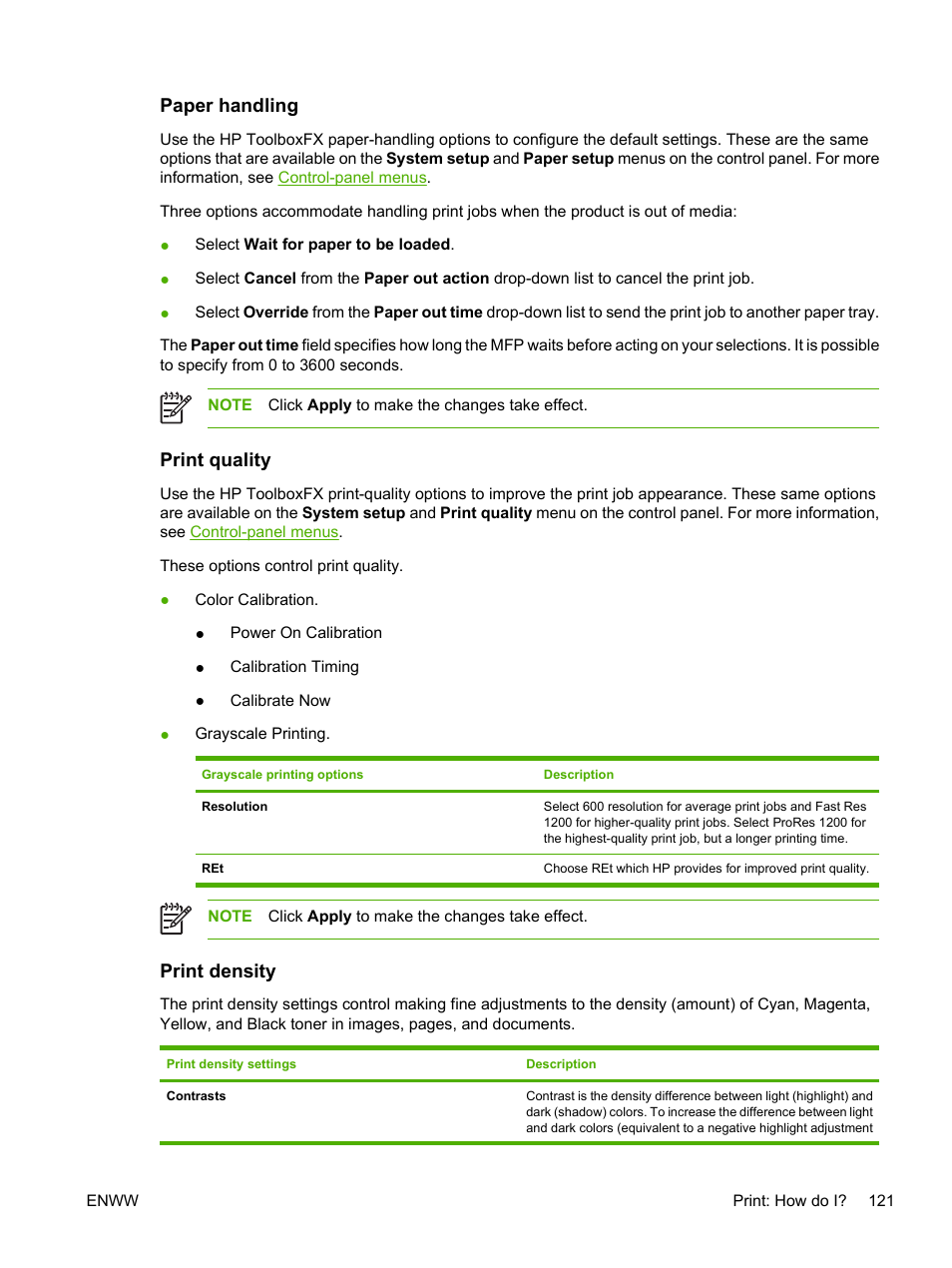 Paper handling, Print quality, Print density | Paper handling print quality print density | HP Color LaserJet CM1015CM1017 Multifunction Printer series User Manual | Page 135 / 264