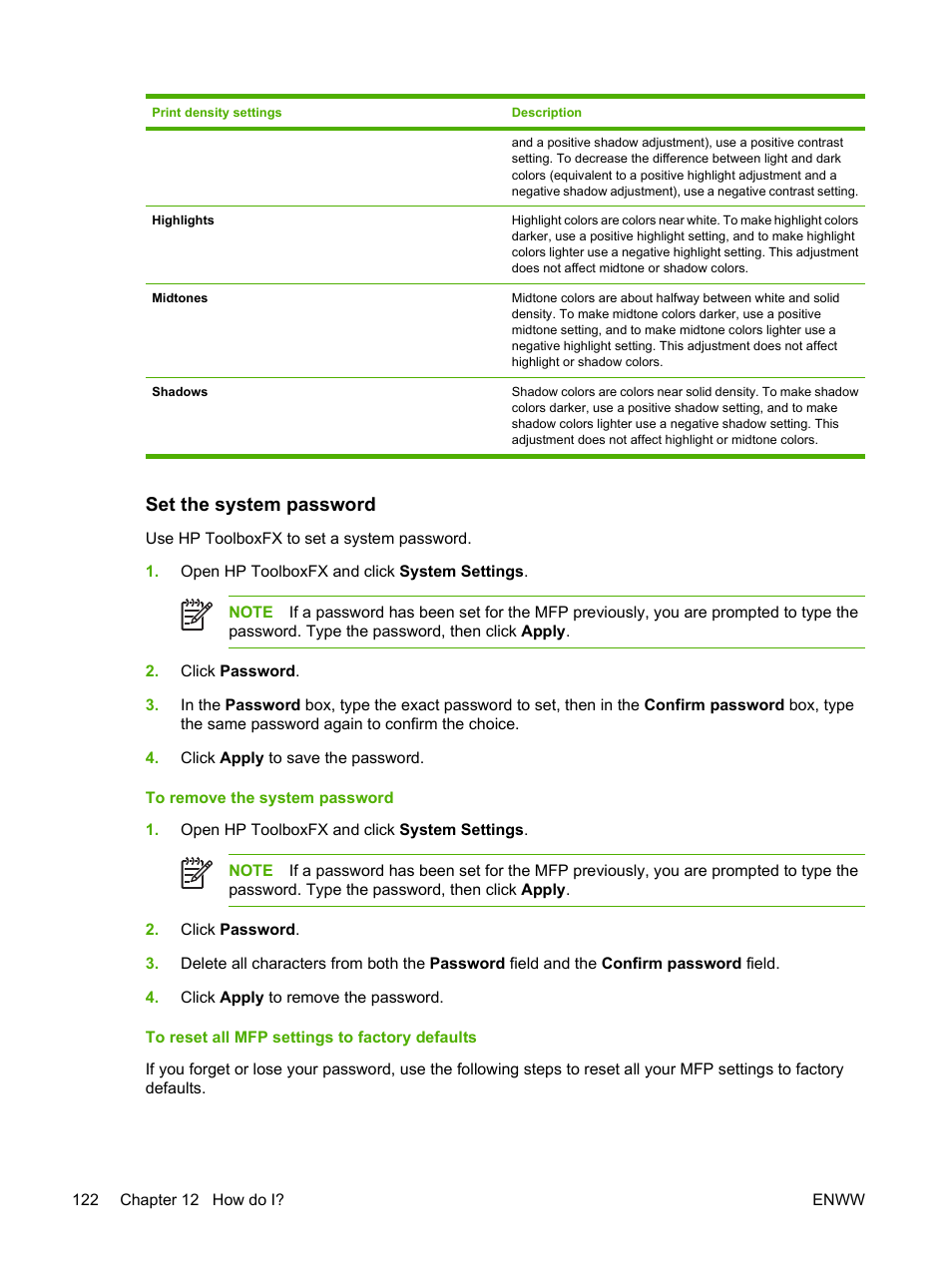 Set the system password | HP Color LaserJet CM1015CM1017 Multifunction Printer series User Manual | Page 136 / 264