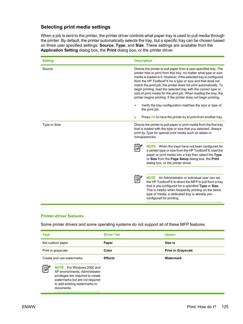 Selecting print media settings, Printer-driver features | HP Color LaserJet CM1015CM1017 Multifunction Printer series User Manual | Page 139 / 264