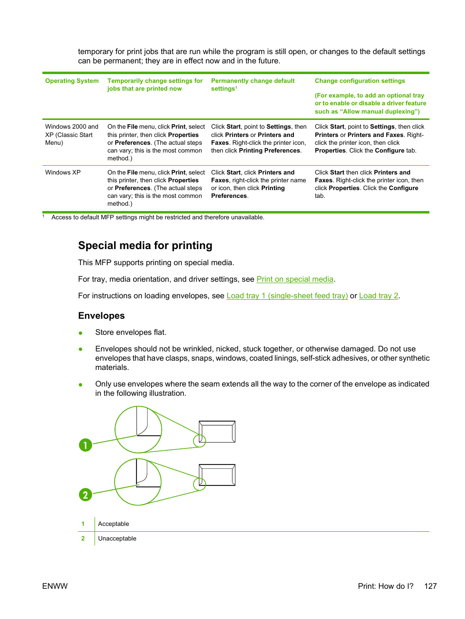 Special media for printing, Envelopes | HP Color LaserJet CM1015CM1017 Multifunction Printer series User Manual | Page 141 / 264